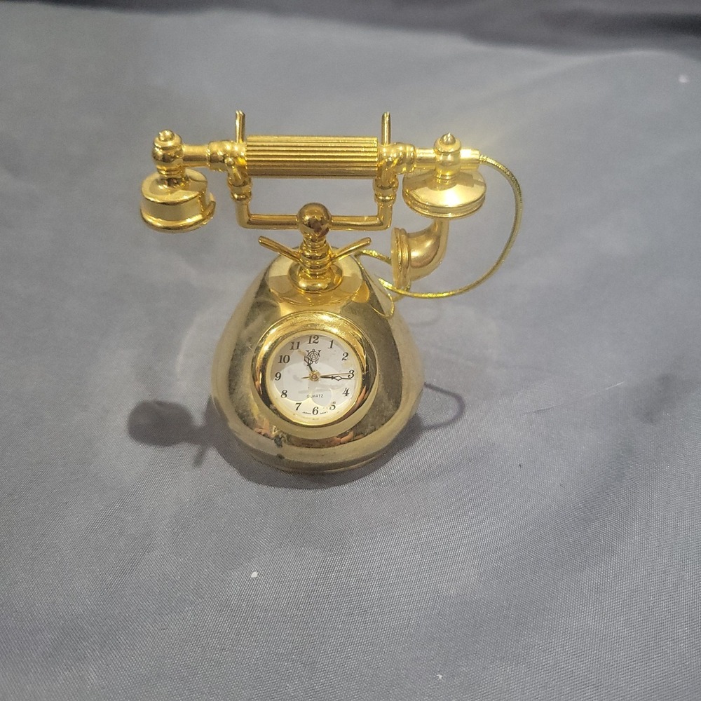 Gold Finish Number Dial Telephone Mini Collectible Fashion Desk Clock
